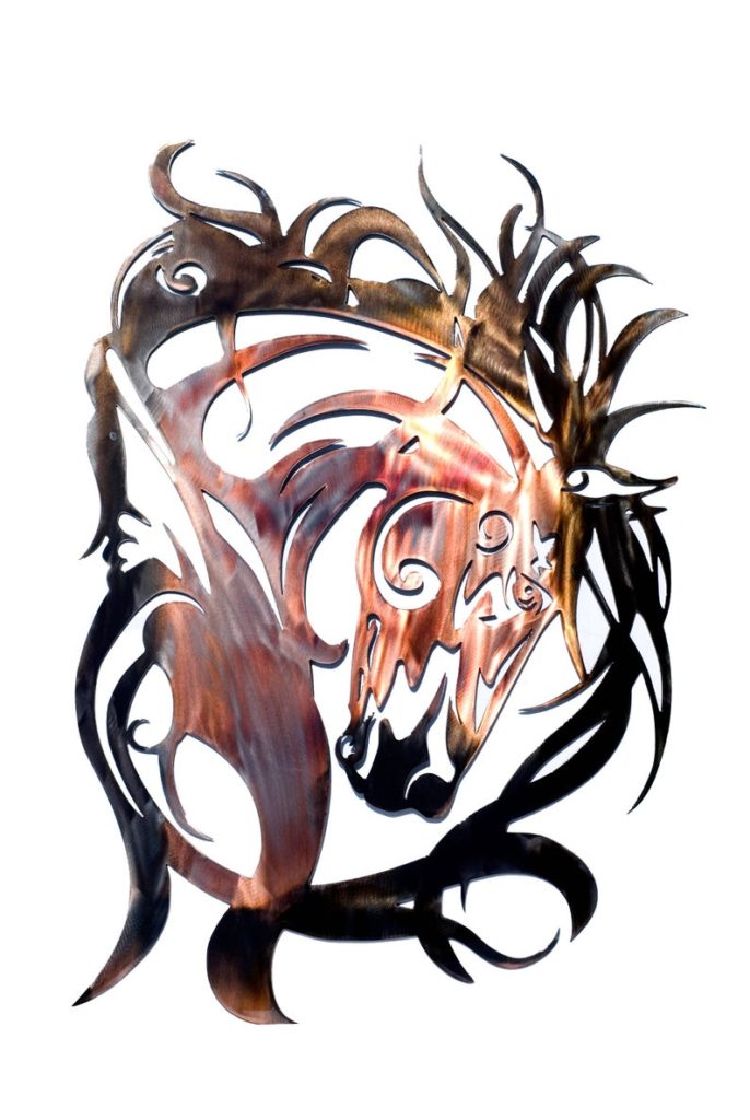 Metal horse head art