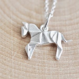 Origami sterling silver horse necklace