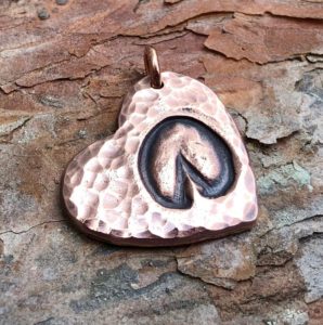 Copper, rustic, horse hoof on heart pendant 